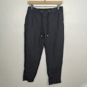 Chicos Linen Pants Womens 0‎ 000R Black Drawstring Tapered Beachy Summer